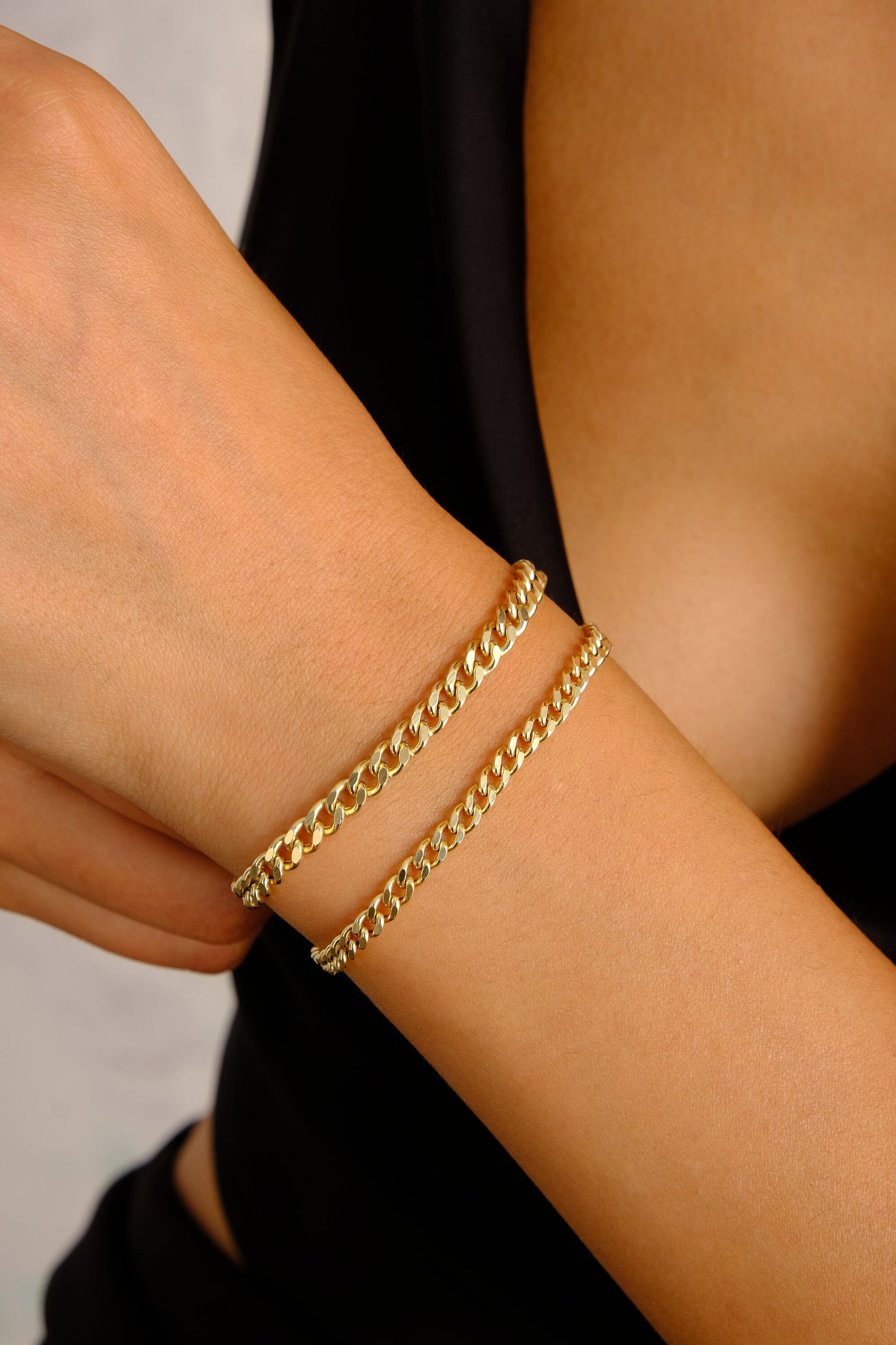 14K Gold Cuban Link Bracelet, Cuban Link Chain Bracelet, 3mm 4mm 5mm Curb Link Bracelet, Stacking Gold Bracelet, Men Women Bracelet, Holiday