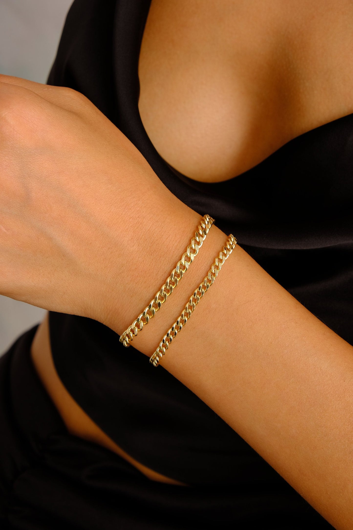 14K Gold Cuban Link Bracelet, Cuban Link Chain Bracelet, 3mm 4mm 5mm Curb Link Bracelet, Stacking Gold Bracelet, Men Women Bracelet, Holiday