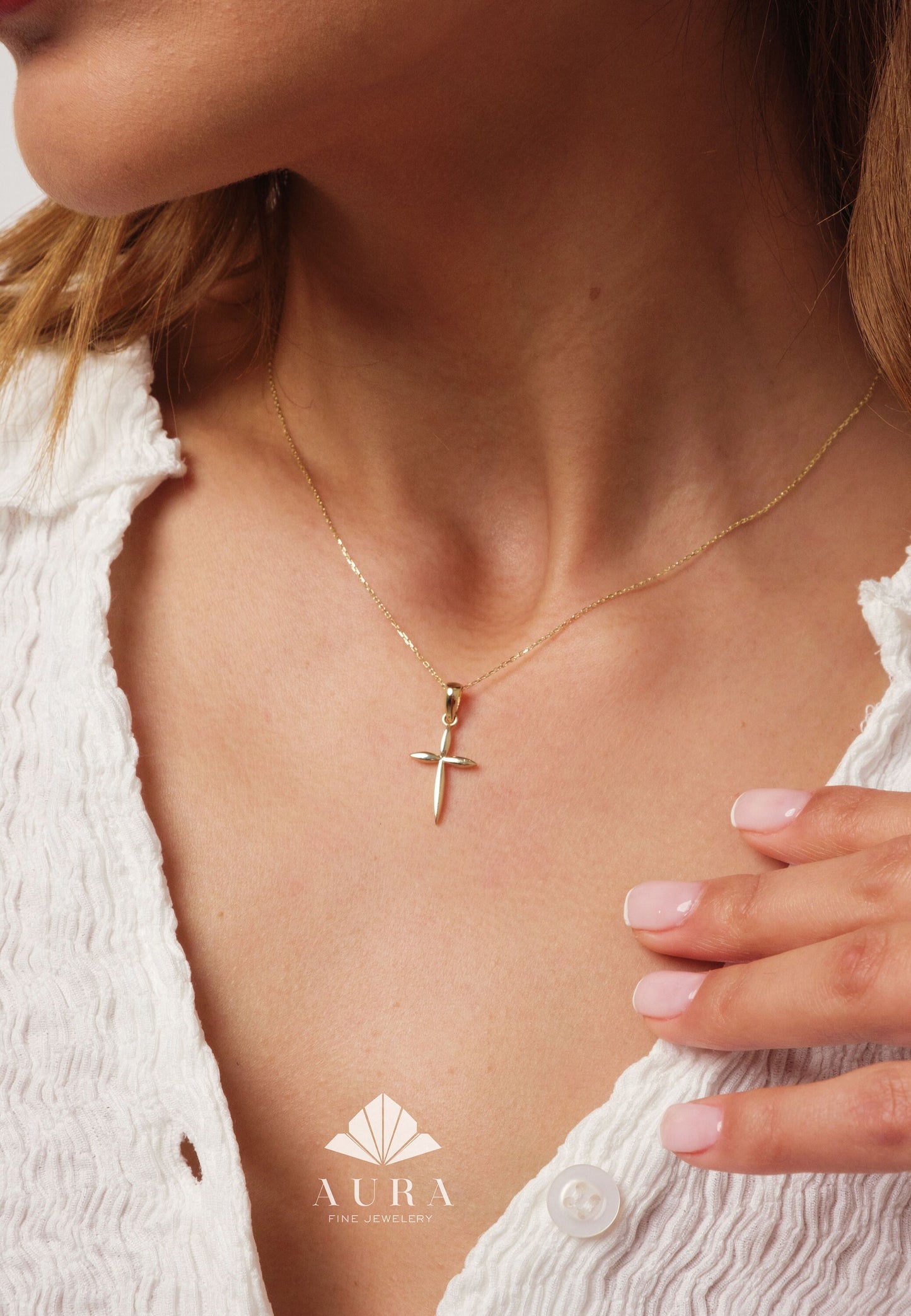 14K Gold Cross Necklace, Crucifix Gold Necklace, Dainty Gold Cross Pendant, Religious Necklace, Small Cross Necklace, Tiny Cross Necklace