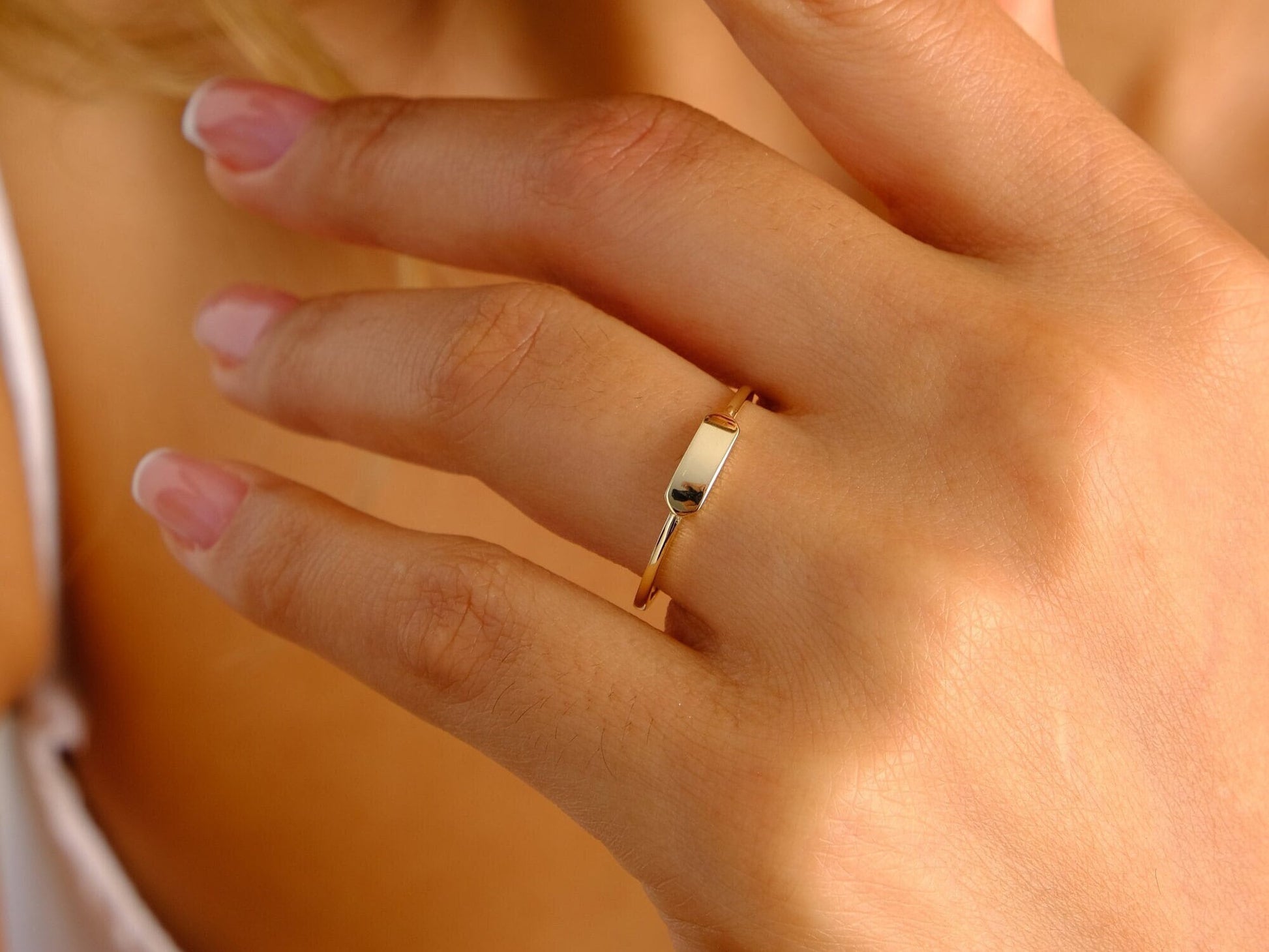 14k Gold Name Ring, Personalized Name Band Ring, Stackable Name Bar Ring, Custom Baby Name Ring, Cursive Engraved Gold Ring, Dainty Bar Ring