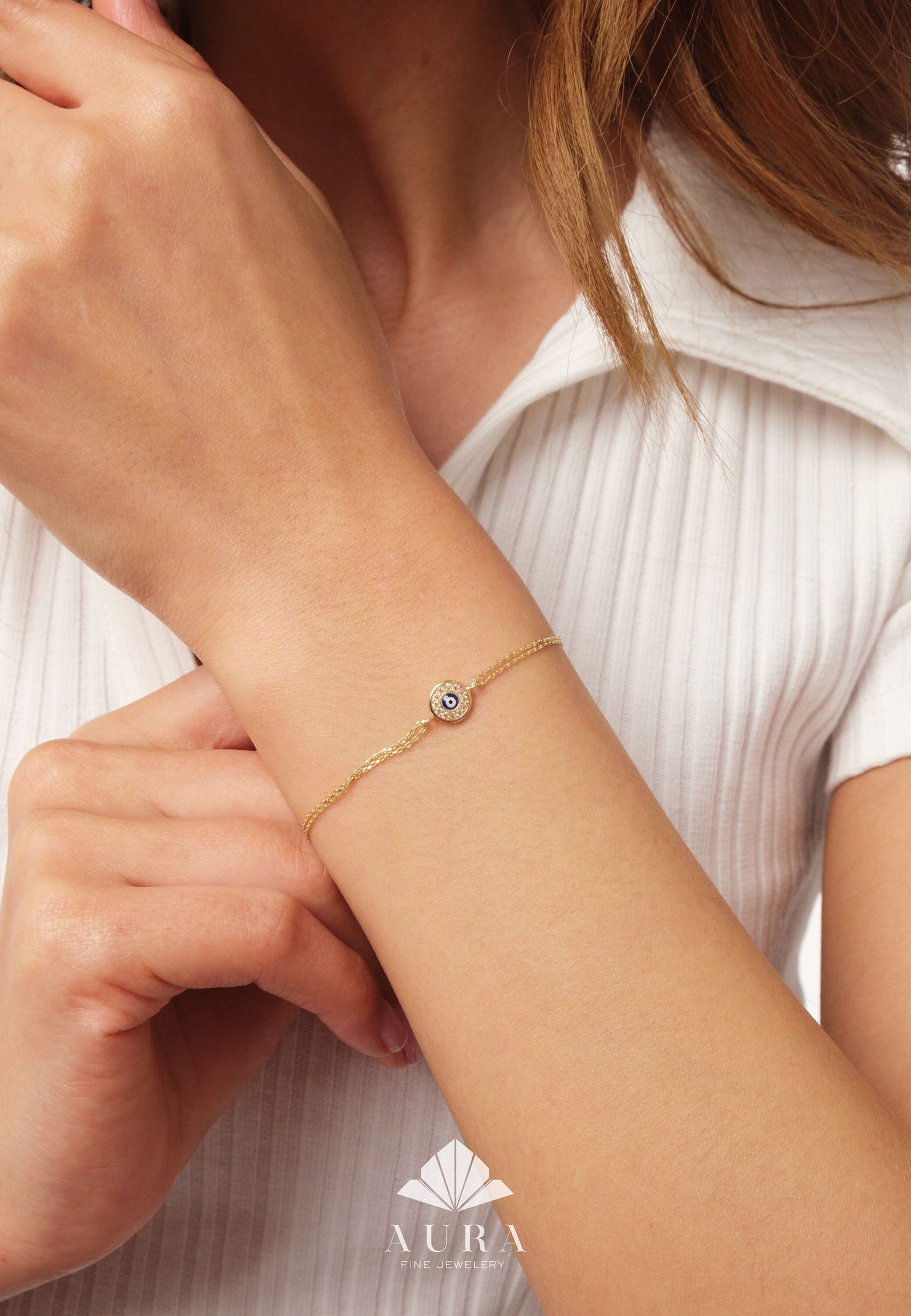 14K Gold Evil Eye Bracelet, Cz Diamond Evil Eye Charm Bracelet, Dainty Evil Eye Bracelet, Minimalist Protection Jewelry, Handmade Evil Eye