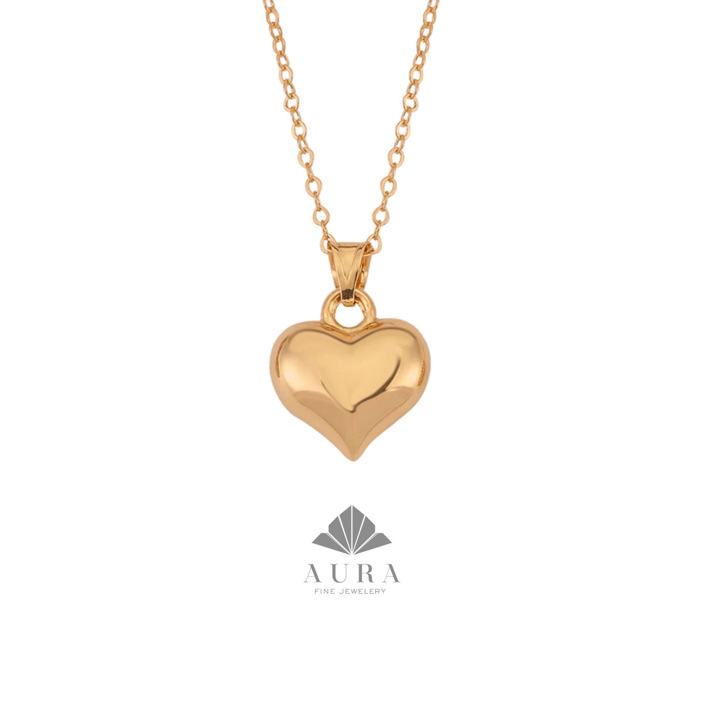 14K Gold Puffed Heart Necklace, 3D Heart Pendant, Gold Love Choker, Mini Heart Charm, Dainty Heart Necklace, Anniversary Gift For Her