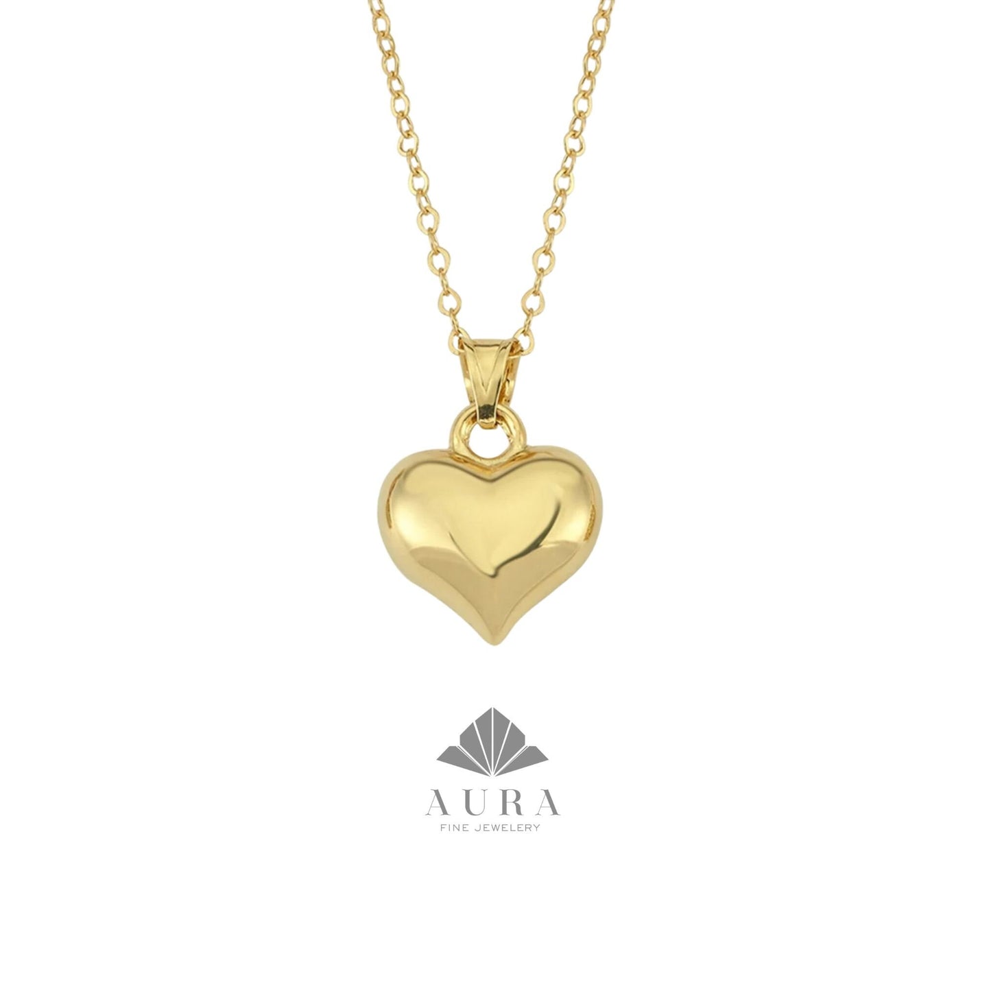 14K Gold Puffed Heart Necklace, 3D Heart Pendant, Gold Love Choker, Mini Heart Charm, Dainty Heart Necklace, Anniversary Gift For Her