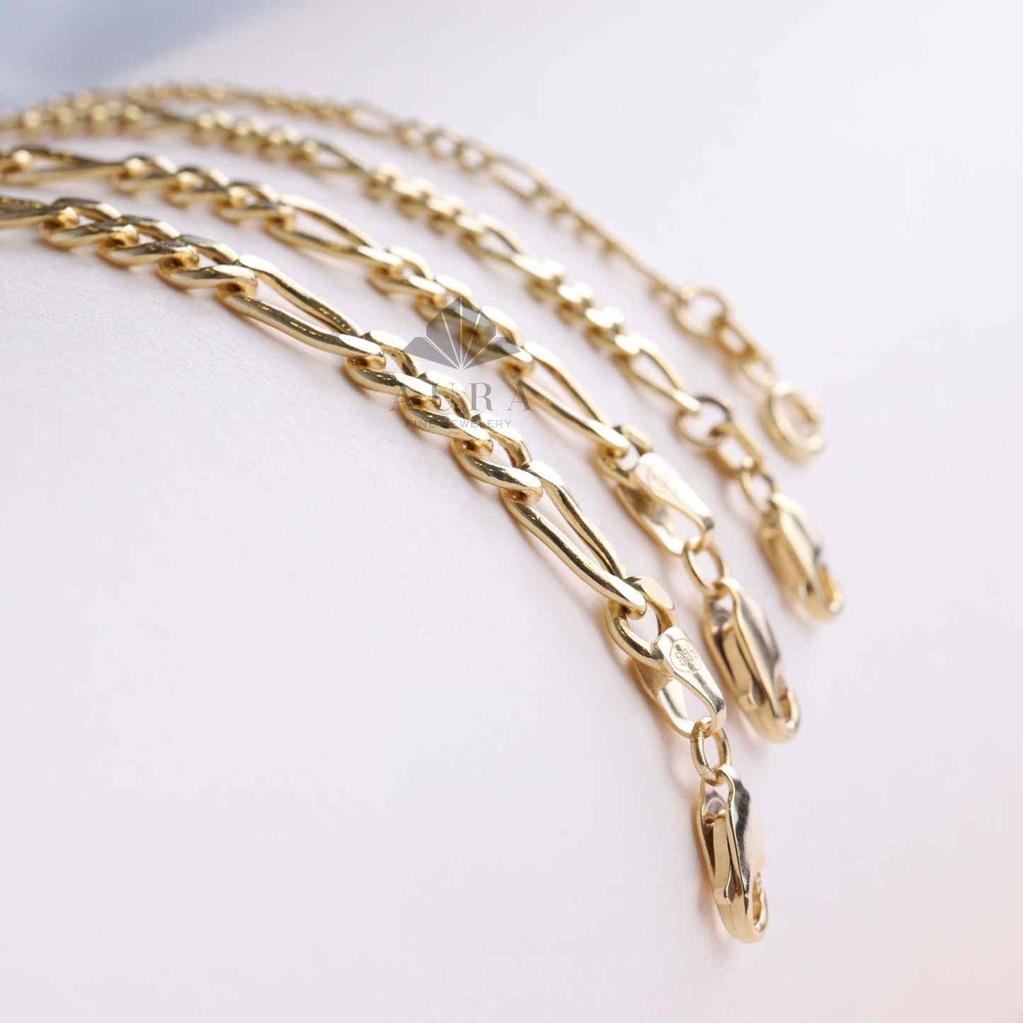 14K Gold Figaro Chain Anklet, 2mm 3mm 4mm 5mm Figaro Chain Anklet, Genuine Gold Chain Anklet, Thick Figaro Anklet, Man Woman Anklet