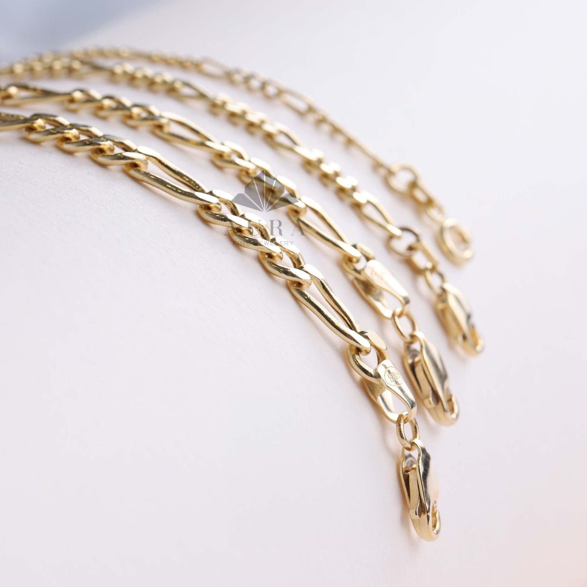 14K Gold Figaro Chain Bracelet, 2mm 3mm 4mm 5mm Figaro Chain Bracelet, Genuine Gold Chain Anklet, Thick Figaro Bracelet, Man Woman Bracelet
