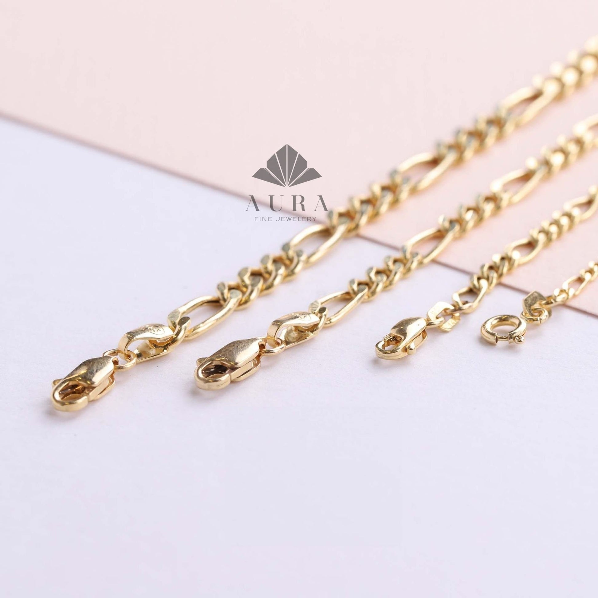 14K Gold Figaro Chain Necklace, 2mm 3mm 4mm 5mm Figaro Chain Necklace, Genuine Gold Chain Choker, Thick Figaro Necklace, Man Woman Necklace