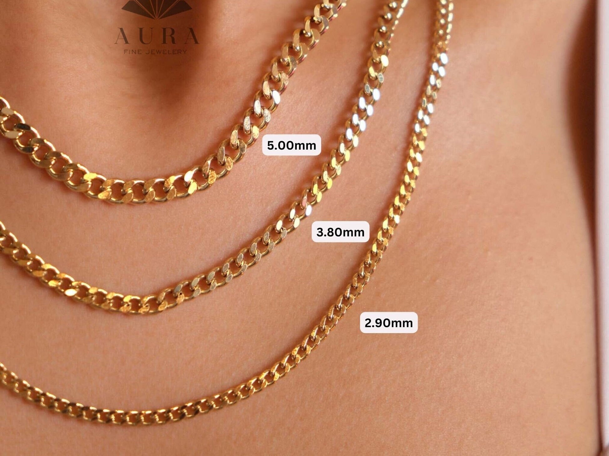 14K Gold Cuban Link Necklace, Cuban Link Chain Choker, 3mm 4mm 5mm Curb Link Necklace, Layering Gold Necklace, Men Women Necklace, Holiday