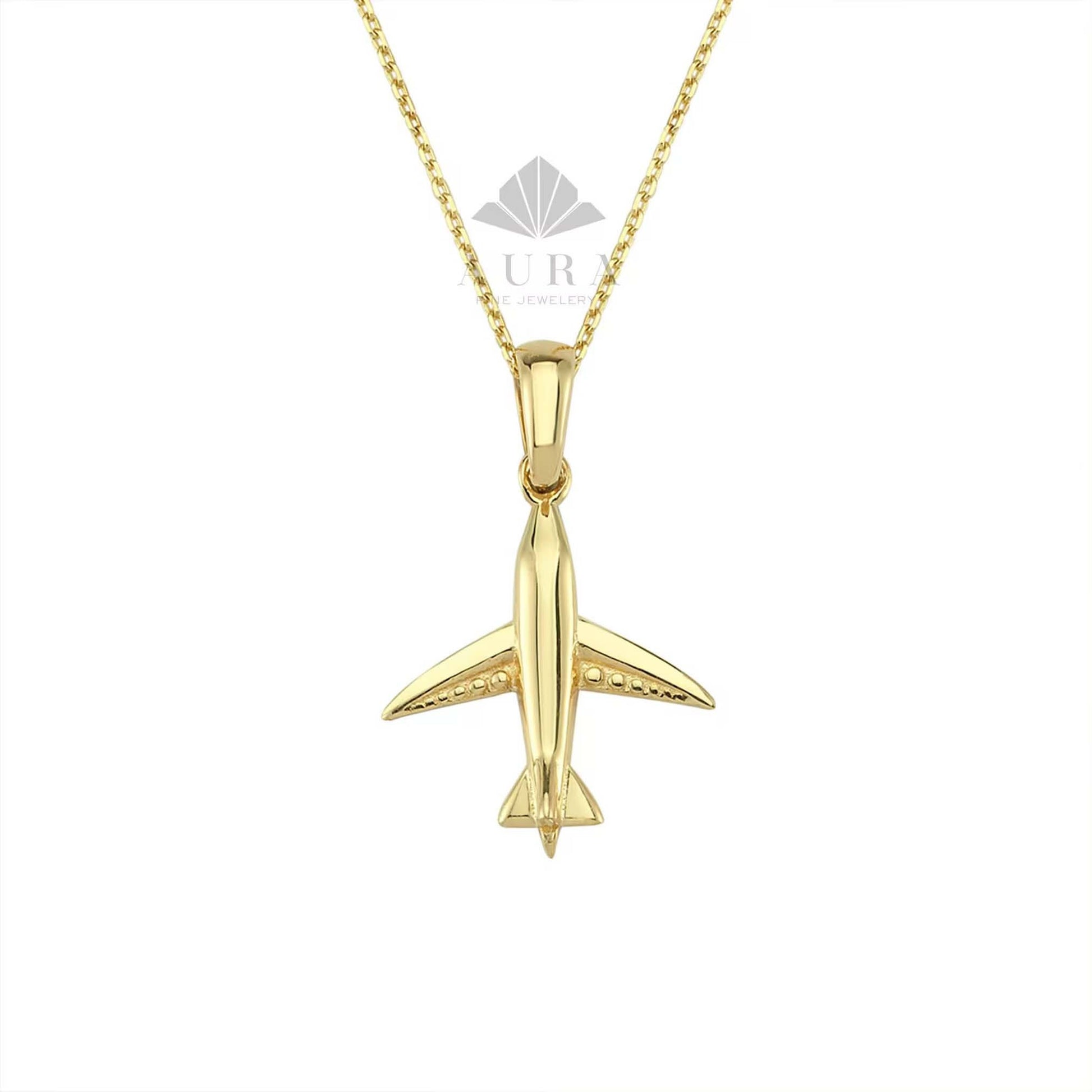 14K Gold Airplane Necklace, Traveler Necklace, Airplane Charm Jewelry, Pilot Flight Attendant Gift, Journey Fly, Dainty Aviation Graduation