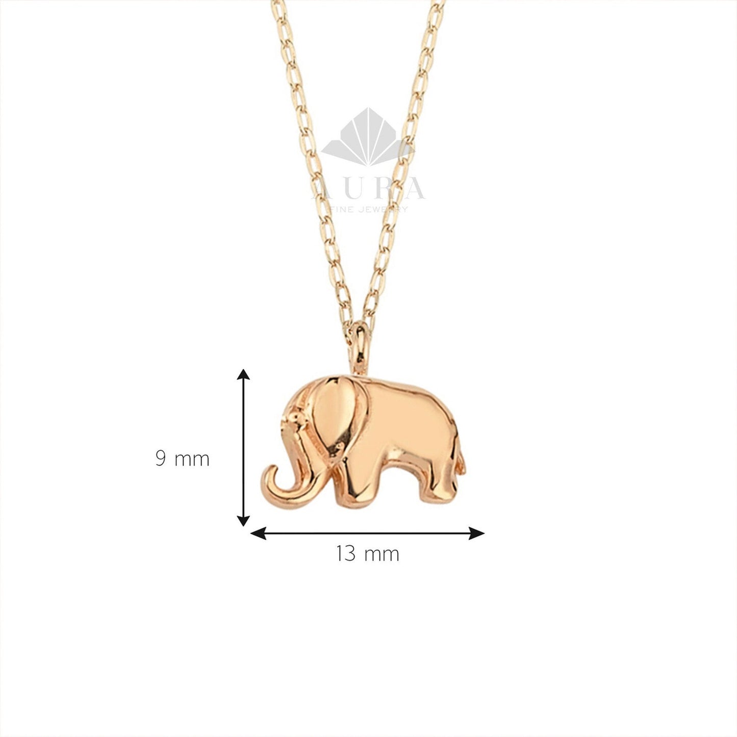 14K Gold Elephant Necklace, Elephant Pendant Necklace, Tiny Elephant Charm, Dainty Elephant Chain Choker, Minimalist Animal Pendant Jewelry
