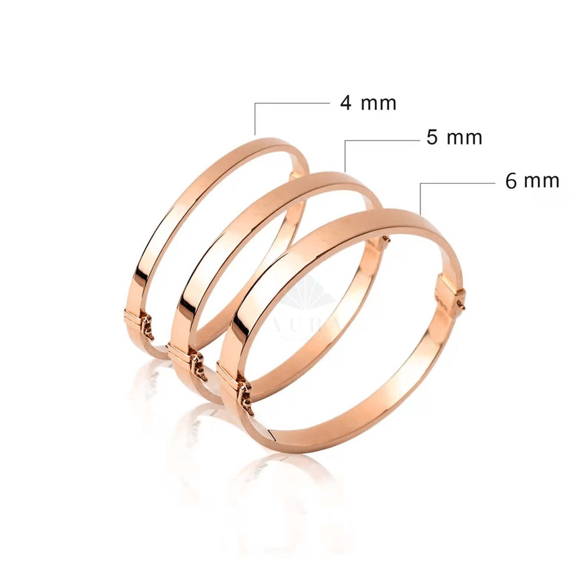 Real 18KT Rose Gold Filled 6mm Bangle Bracelet – Ladies Medium Size 65mm, Solid