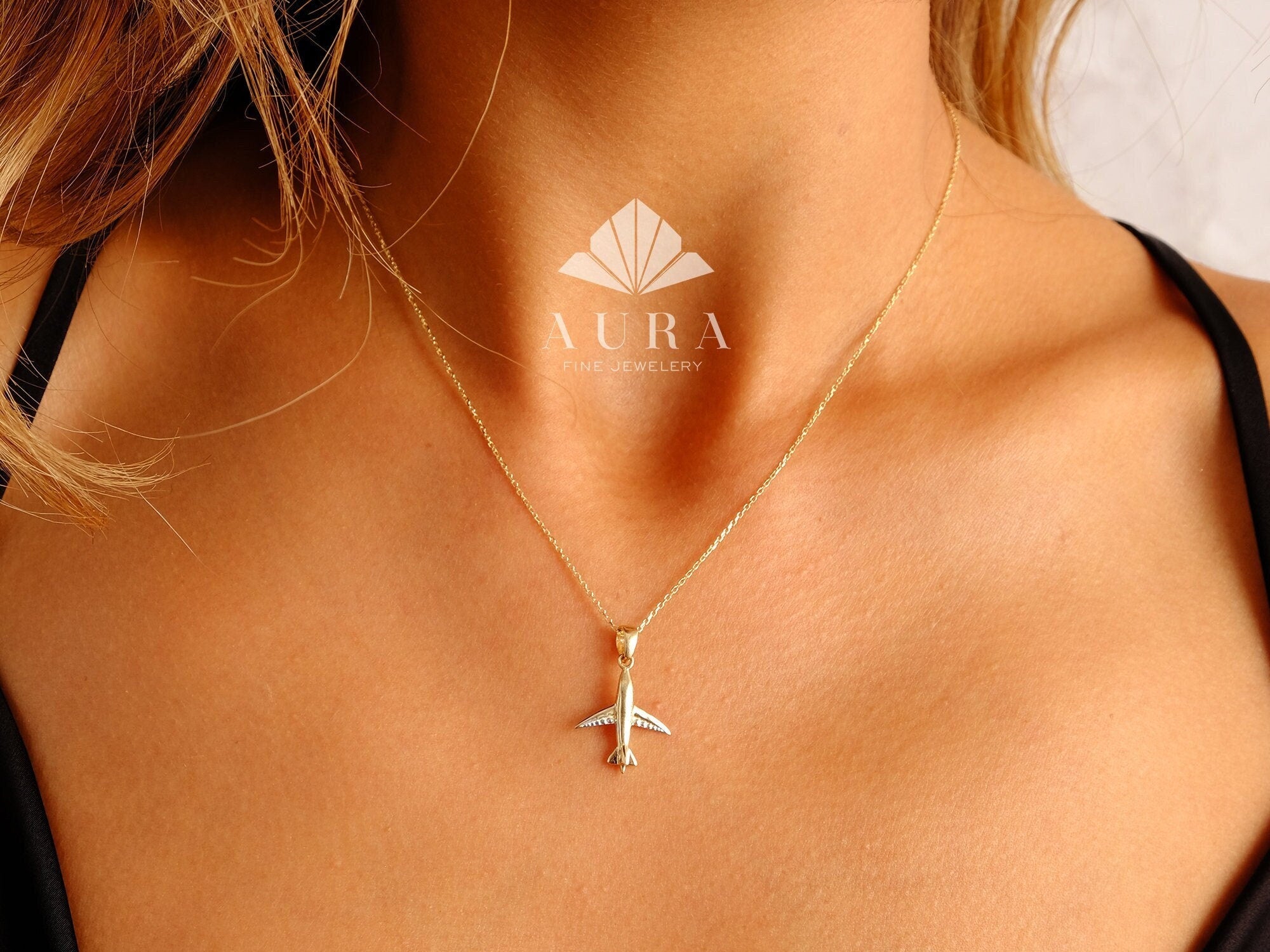 Buy 14K Rose Gold Airplane Necklace, 14k Solid Gold Necklace, Dainty  Airplane Necklace, Solid Gold Necklace, White Gold Necklace, 14k Gold Charm  Online in India - Etsy