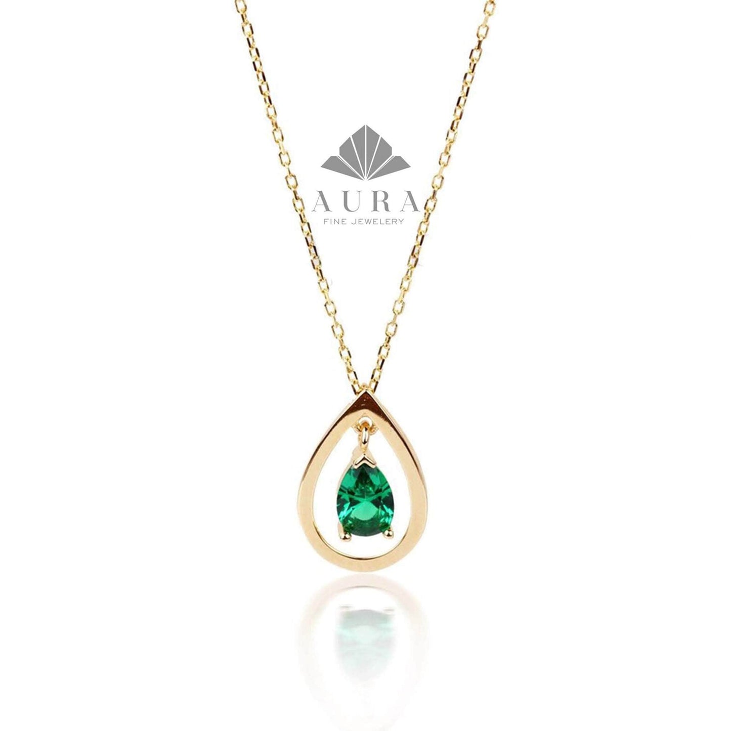 14K Gold Emerald Oval Pendant Necklace, Green Gemstone Pendant, May Birthstone Necklace, Bridesmaid Jewelry, Teardrop Emerald Wedding Charm