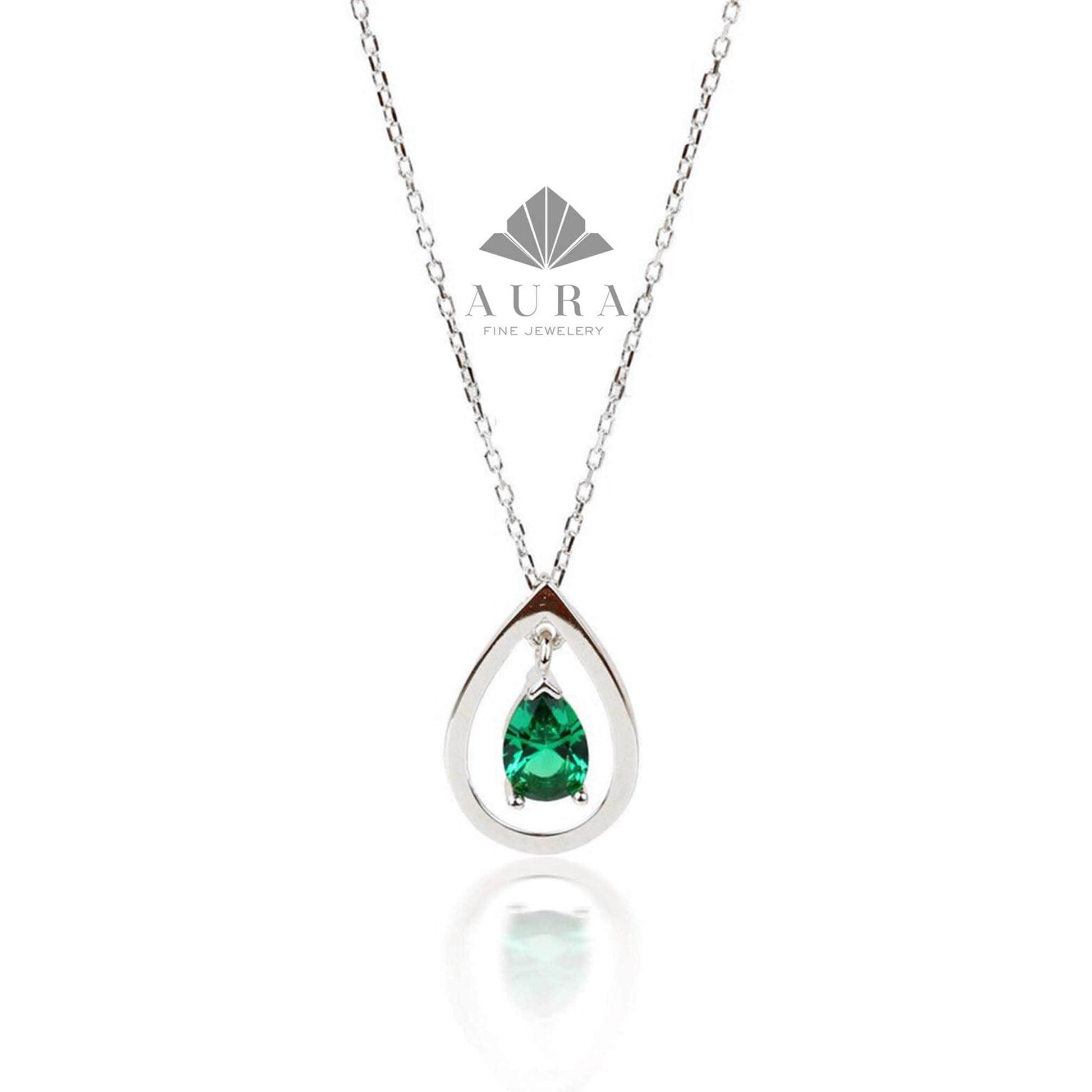 14K Gold Emerald Oval Pendant Necklace, Green Gemstone Pendant, May Birthstone Necklace, Bridesmaid Jewelry, Teardrop Emerald Wedding Charm