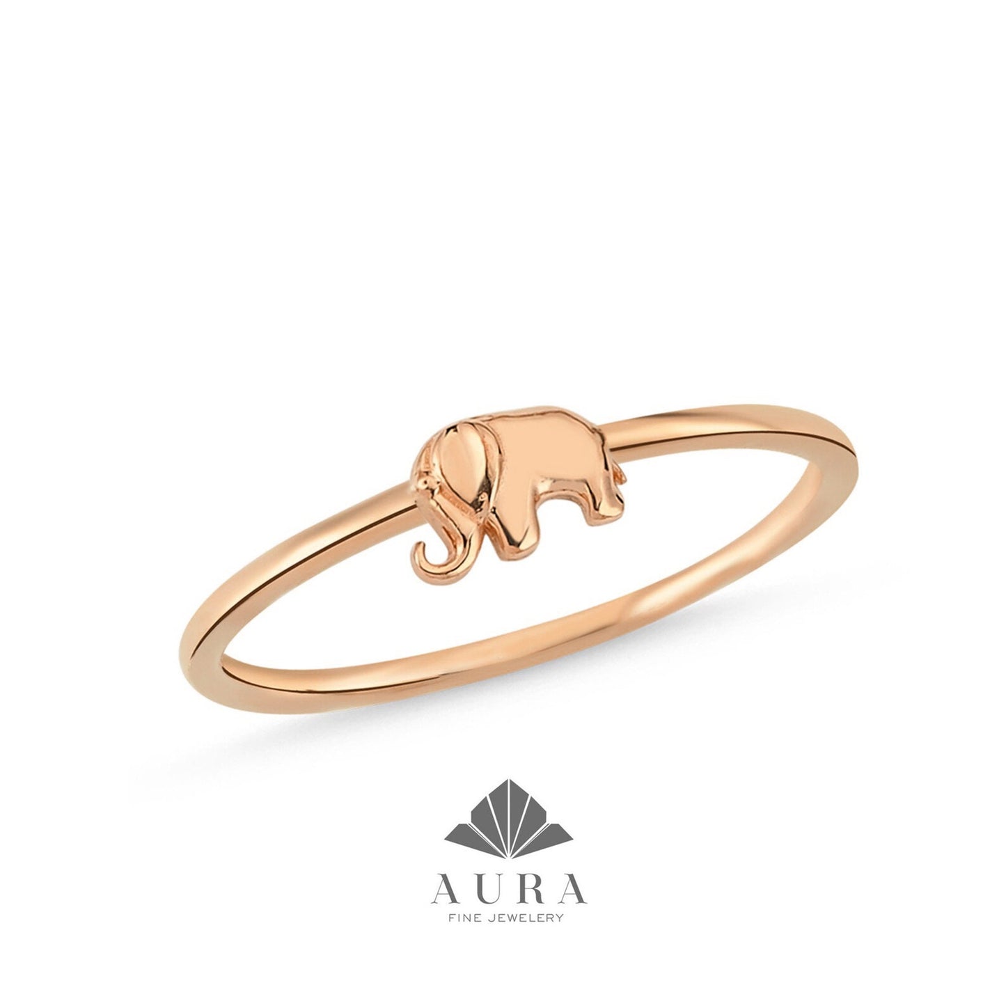 14K Gold Elephant Ring, Stacking Dainty Band, Animal Gold Ring, Good Fortune Symbol, Unique Elephant Ring, Gift for Her
