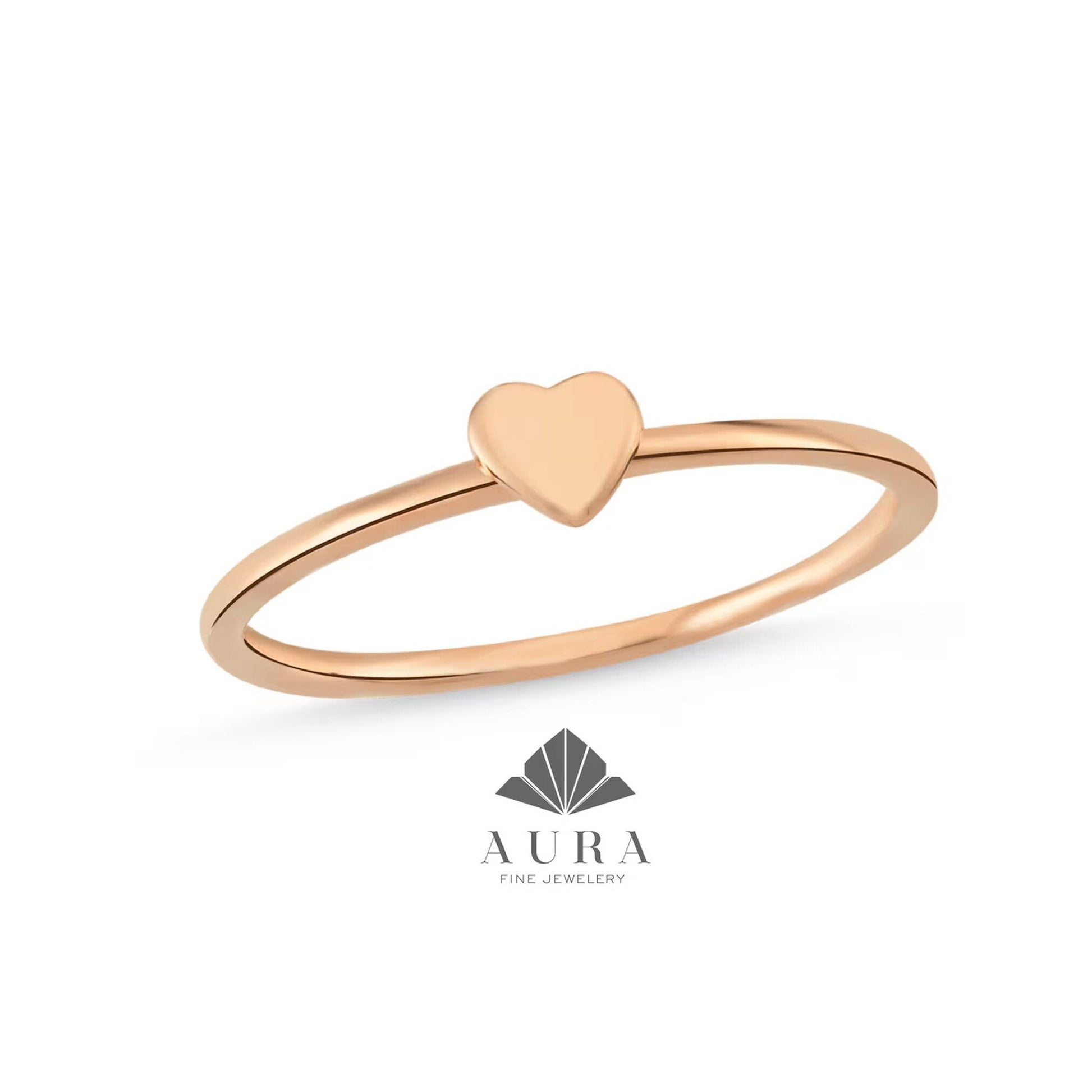 14K Gold Heart Ring, Small Heart Ring, Dainty Heart Knuckle Ring, Gold Heart Band, Thin Heart Ring, Minimal Love Ring, Gift for Her