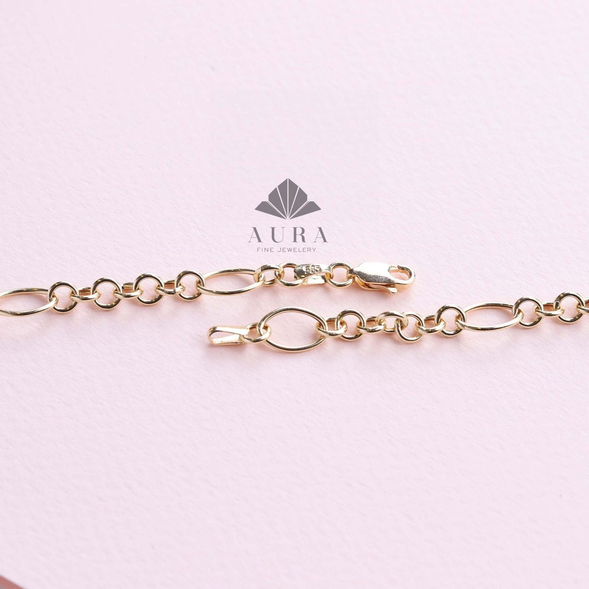 14K Gold O Shape Anklet, Paperclip Anklet, Oval Cable Chain Anklet, Round Layering Chain Links, Figaro Handmade Anklet