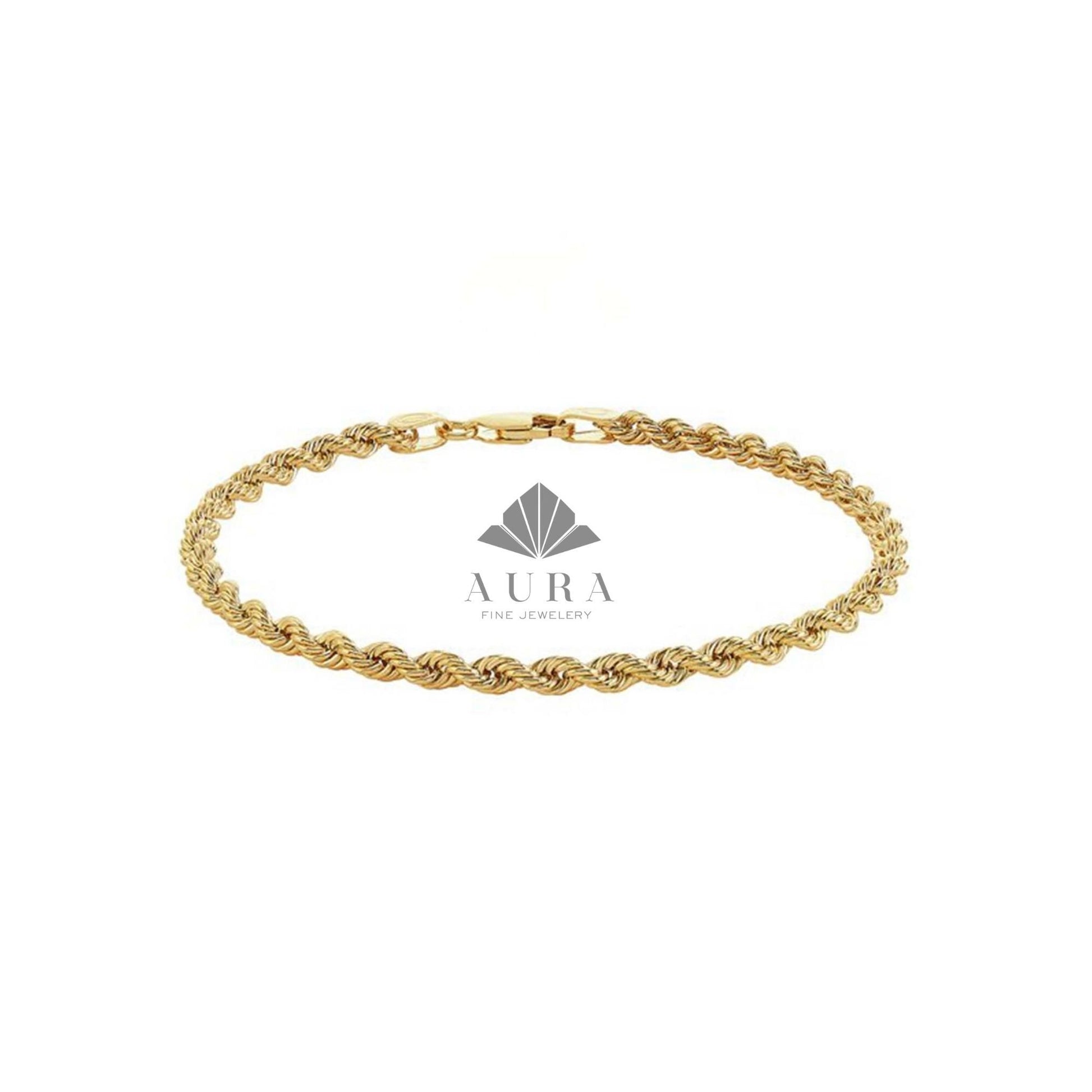 14K Gold Rope Chain Bracelet, Twisted Chain Bracelet, 2mm, 3mm, 4mm Rope Gold Chain, Bracelet Stack, Dainty Gold Chain, Men Women Chain