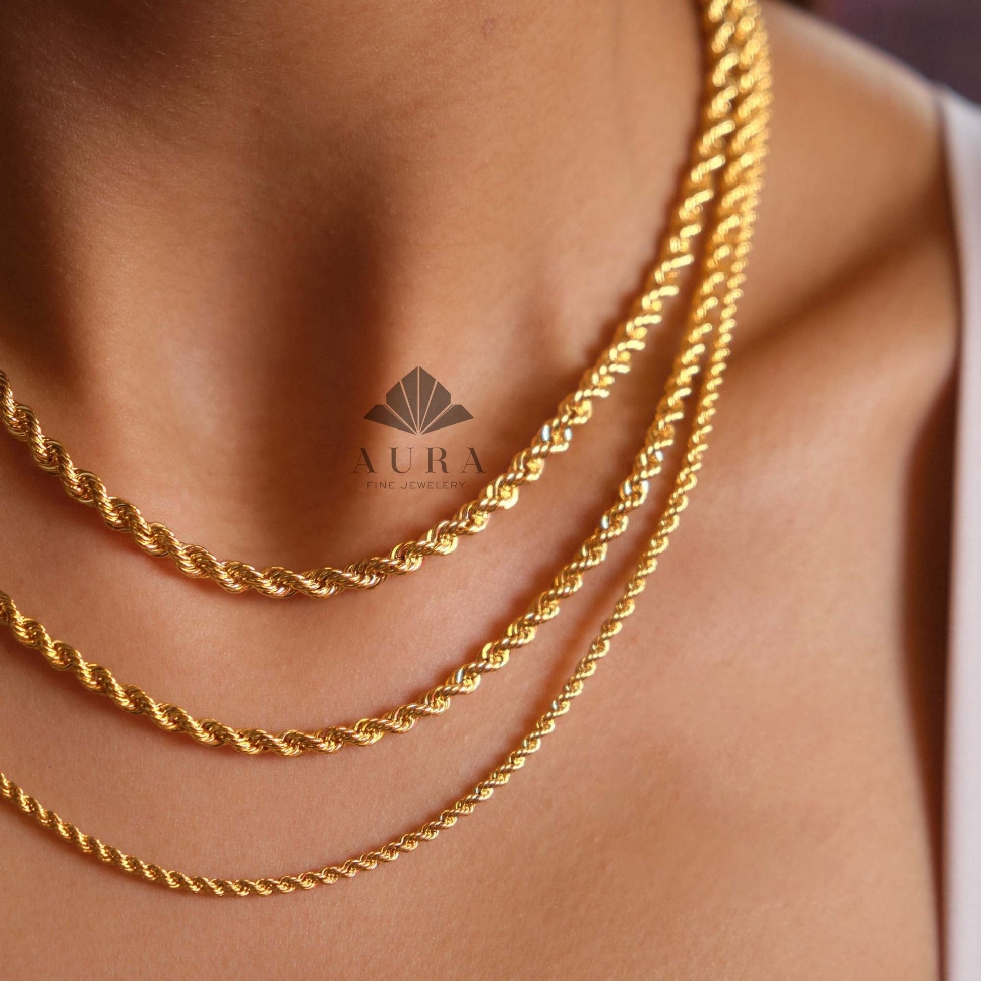 14K Gold Rope Chain Necklace 2mm,3mm, 4mm Diamond Cut Choker, Twisted Rope Necklace, Statement Choker, Dainty Necklace, Men Women Necklace,