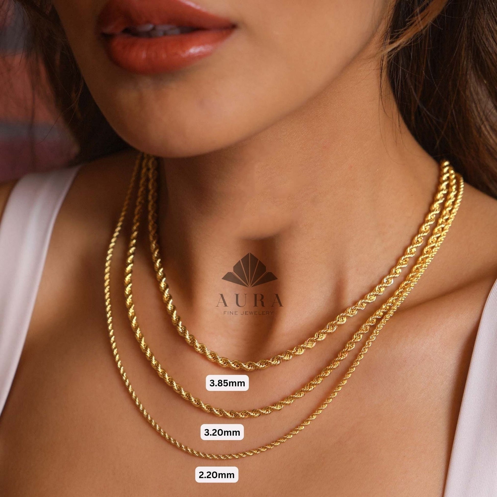 14K Gold Rope Chain Necklace 2mm,3mm - Main Image