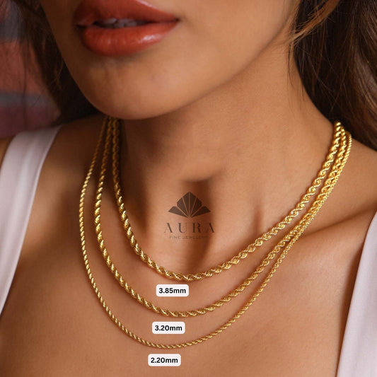 14K Gold Rope Chain Necklace 2mm,3mm, 4mm Diamond Cut Choker, Twisted Rope Necklace, Statement Choker, Dainty Necklace, Men Women Necklace,