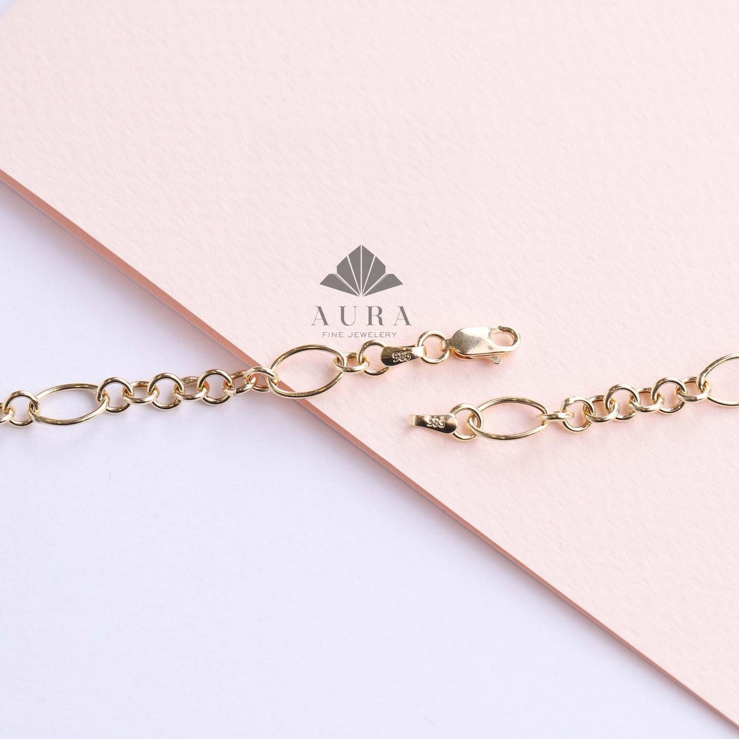 14K Gold O Shape Anklet, Paperclip Anklet, Oval Cable Chain Anklet, Round Layering Chain Links, Figaro Handmade Anklet