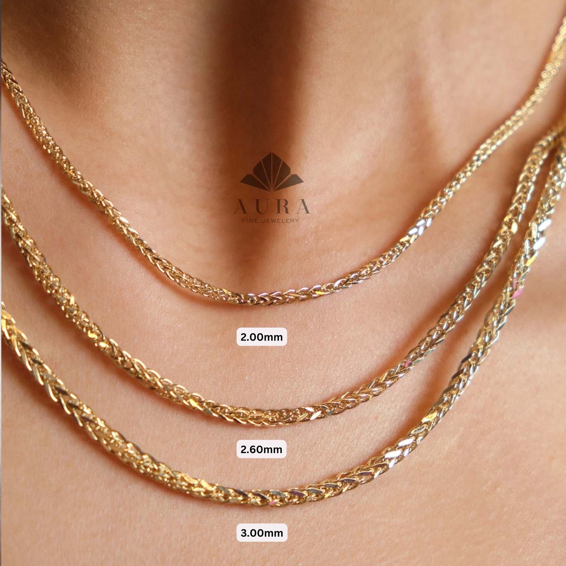 14K Gold Palm Chain Necklace, Wheat Foxtail Palm, Franco Chain Necklace, 2mm 3mm 4mm Link Chain Necklace, Men Women Necklace, Choker Unisex