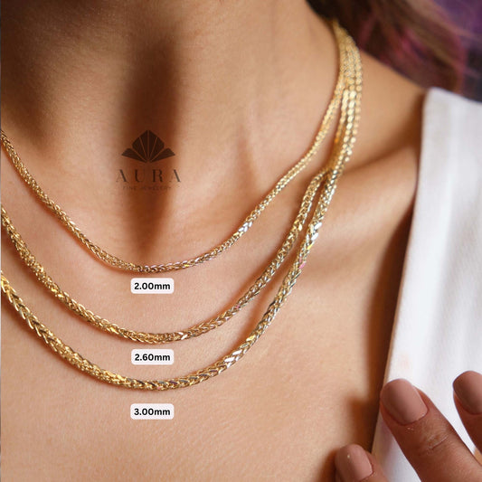 14K Gold Palm Chain Necklace, Wheat Foxtail Palm, Franco Chain Necklace, 2mm 3mm 4mm Link Chain Necklace, Men Women Necklace, Choker Unisex